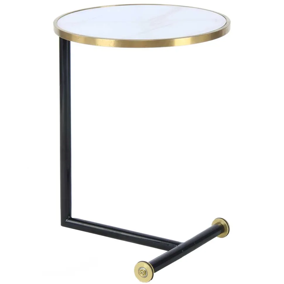 Rollbarer Anstelltisch in Weiß & Gold & Schwarz - Tonnato