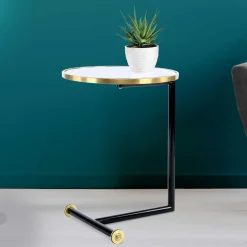 Rollbarer Anstelltisch in Weiß & Gold & Schwarz - Tonnato