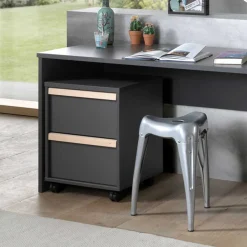 Rollcontainer in Grau mit Buche - Navlius