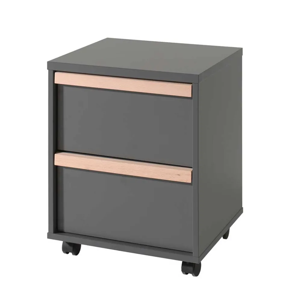 Rollcontainer in Grau mit Buche - Navlius