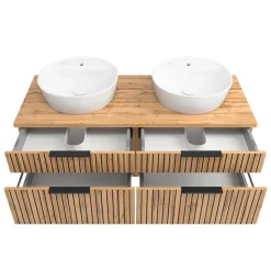 Runde Bad-Lichtspiegel & 2er Waschtisch - Crystoga (dreiteilig)