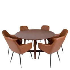 Runde Design Tischgruppe in Braun - Annescu (siebenteilig)