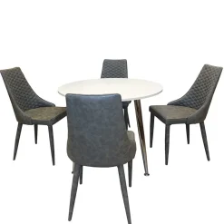 Runde Tischgruppe Woodstock mit Kunstleder Polsterstühlen Grau (fünfteilig)