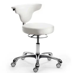 Runder Arbeitshocker mit Lehne in Weiß Kunstleder - Mosari