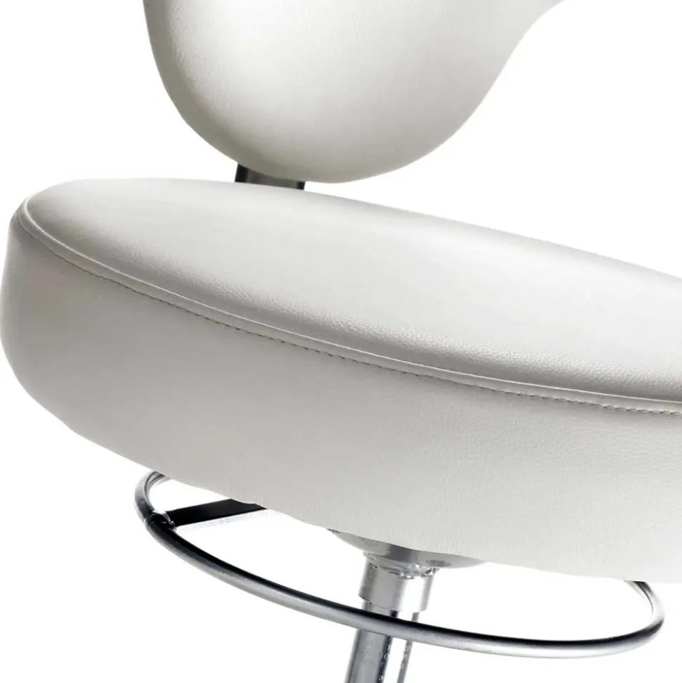 Runder Arbeitshocker mit Lehne in Weiß Kunstleder - Mosari