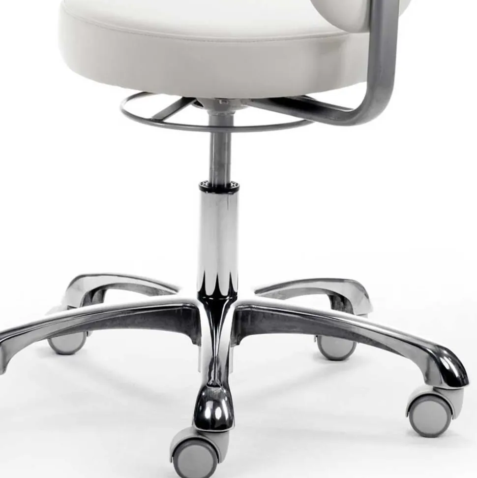 Runder Arbeitshocker mit Lehne in Weiß Kunstleder - Mosari