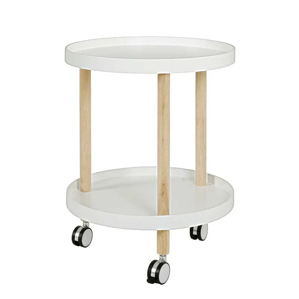 Runder Beistelltisch auf Rollen Emia mit 2 Ablagen