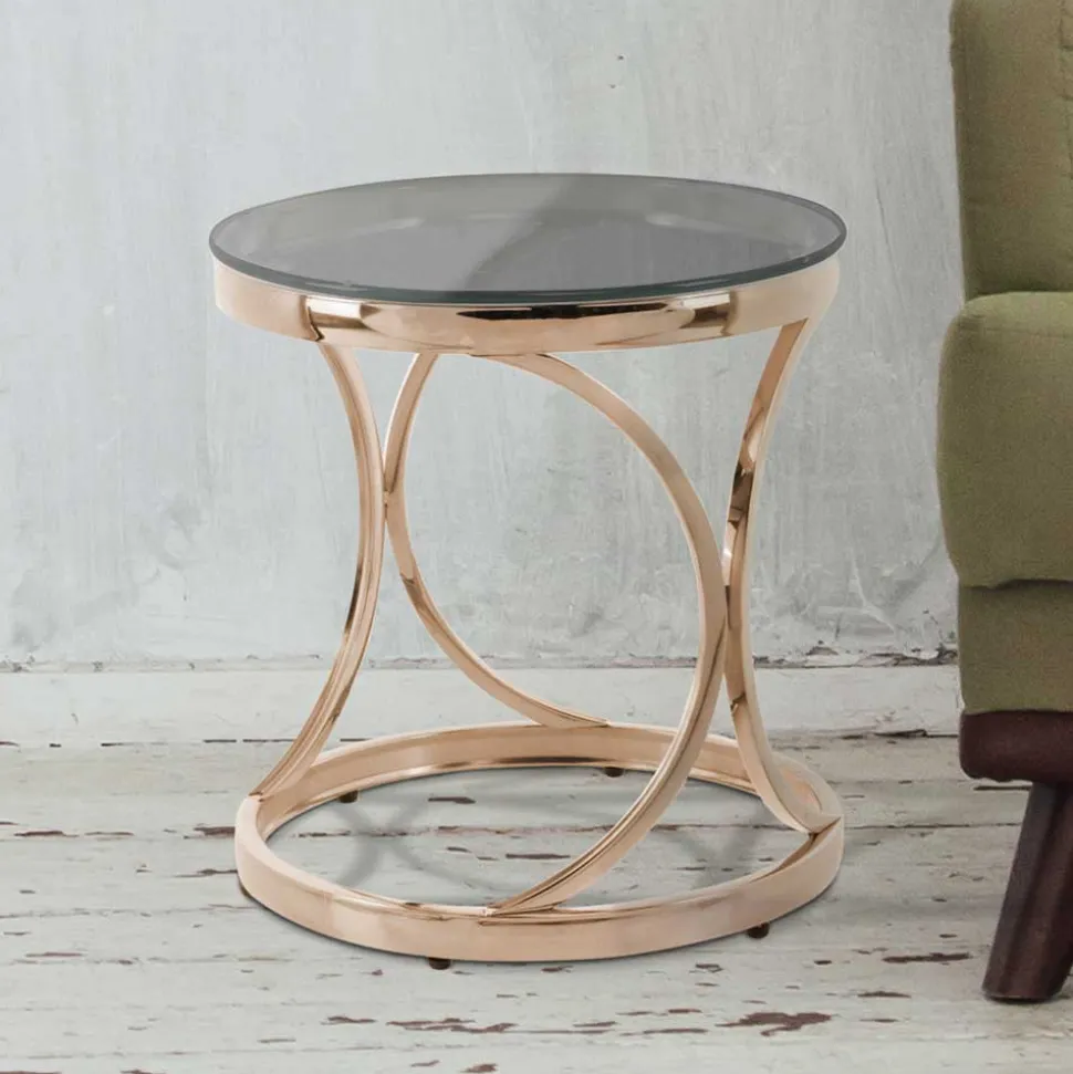 Runder Beistelltisch in Grau & Rosegold - Zenus