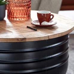 Runder Couchtisch mit Fass Metallgestell - Acapella