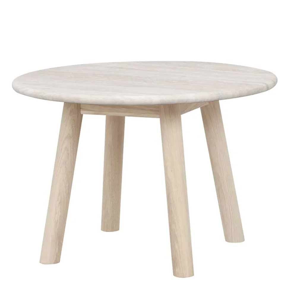 Runder Couchtisch mit Steinplatte Travertin Beige - Wroniko