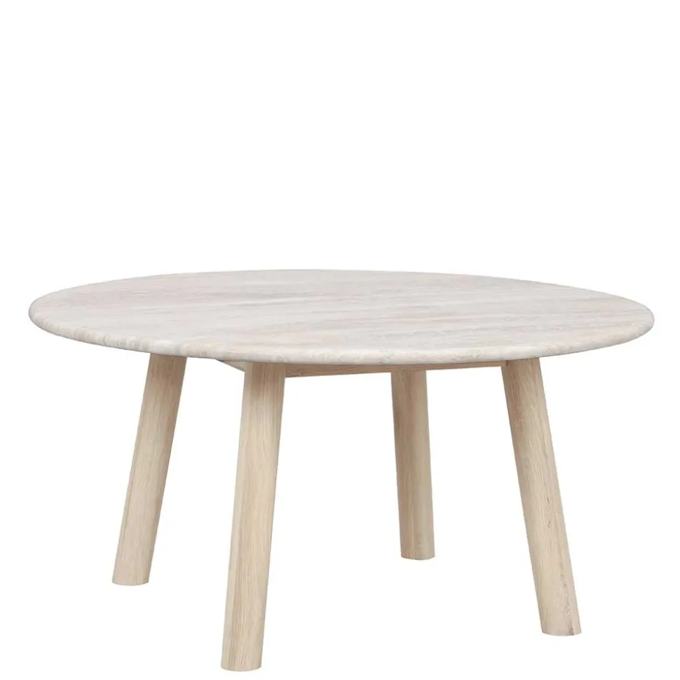 Runder Couchtisch mit Steinplatte Travertin Beige - Wroniko
