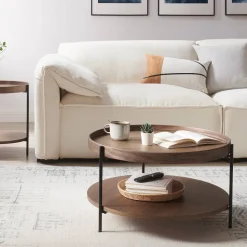 Runder Couchtisch mit Walnuss Furnier - Ezema