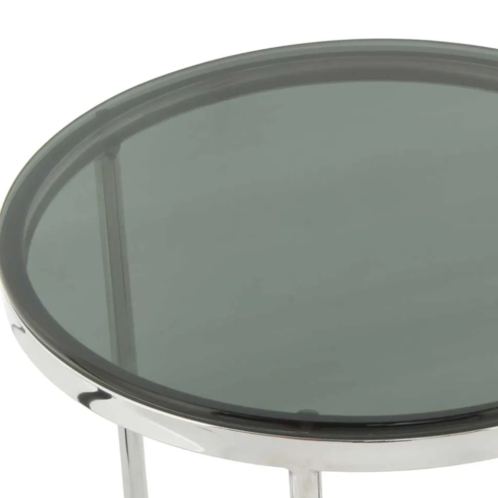 Runder Design Beistelltisch mit Glasplatte Schwarz - Steven