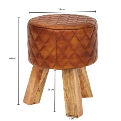 Runder Echtleder Hocker mit drei Holzfüßen - Morian