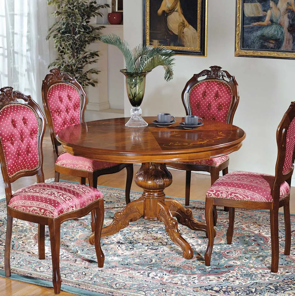 Runder Esstisch im Barockstil Magari mit Nussbaum Furnier