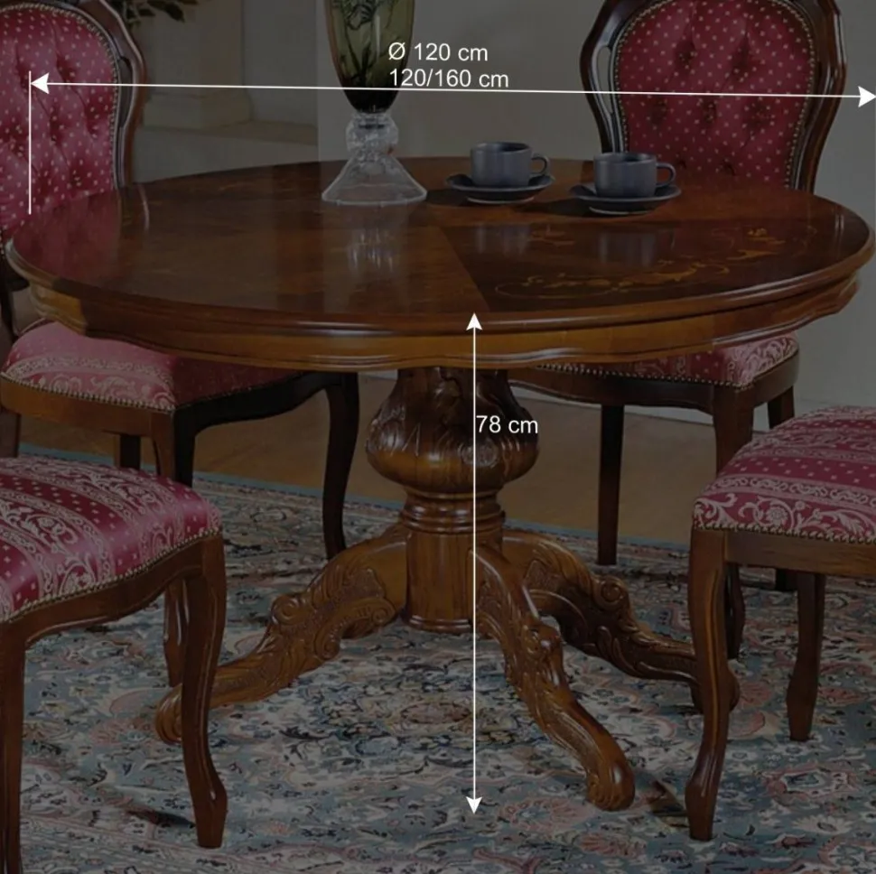 Runder Esstisch im Barockstil Magari mit Nussbaum Furnier