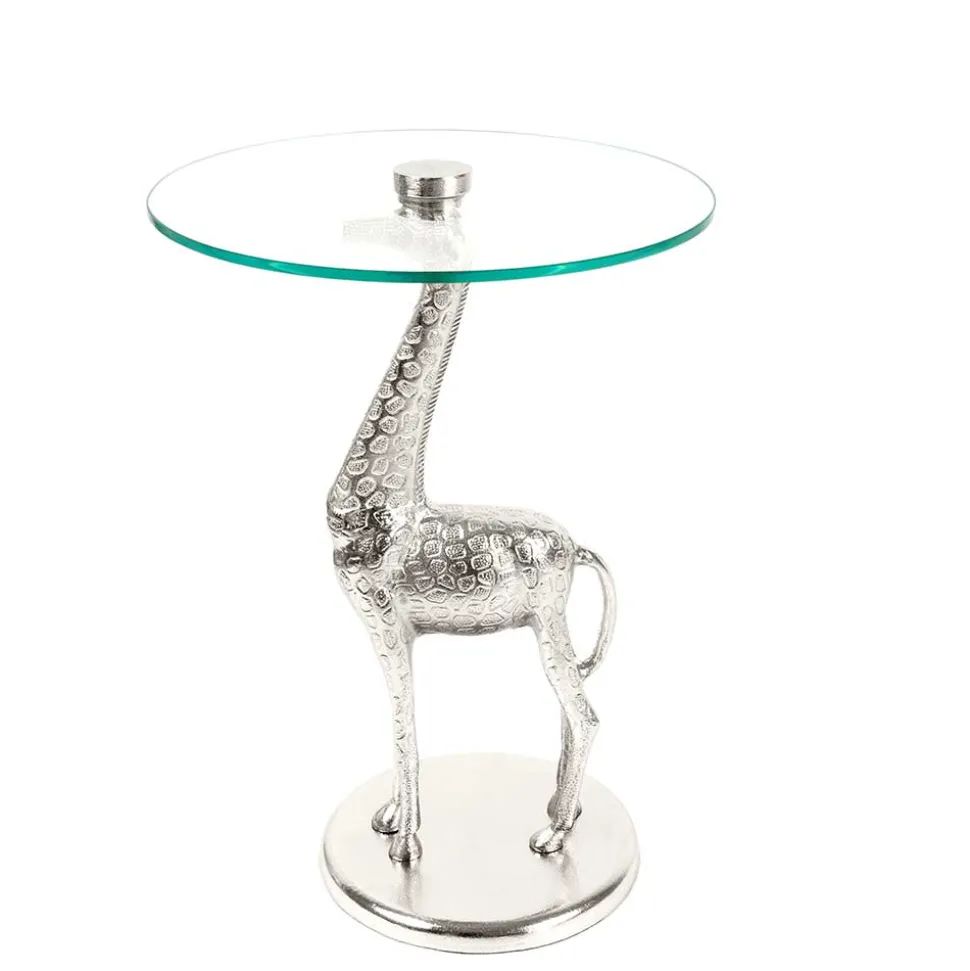 Runder Glas Beistelltisch mit Giraffe als Fuß - Fenya