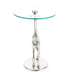 Runder Glas Beistelltisch mit Giraffe als Fuß - Fenya