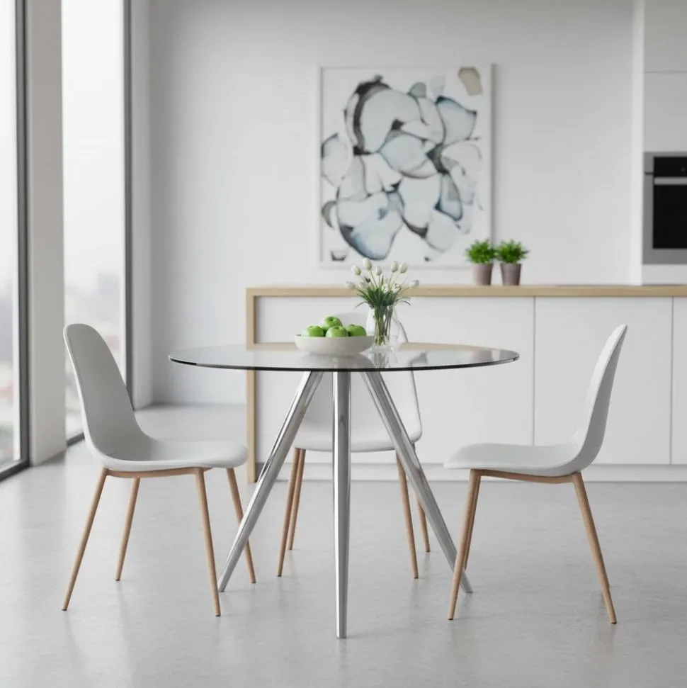 Runder Glastisch mit 3-Fußgestell in Chrom - Convilla