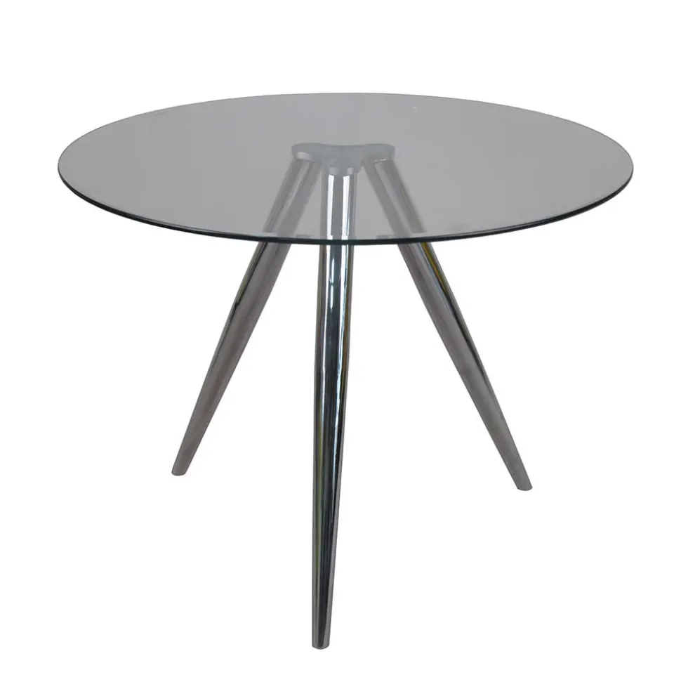 Runder Glastisch mit 3-Fußgestell in Chrom - Convilla