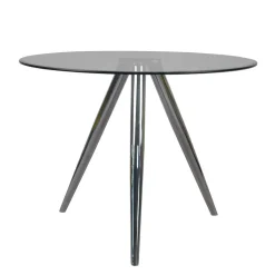 Runder Glastisch mit 3-Fußgestell in Chrom - Convilla