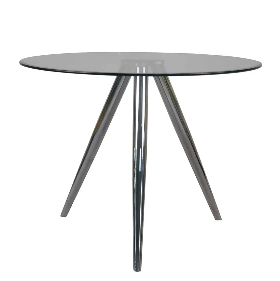 Runder Glastisch mit 3-Fußgestell in Chrom - Convilla