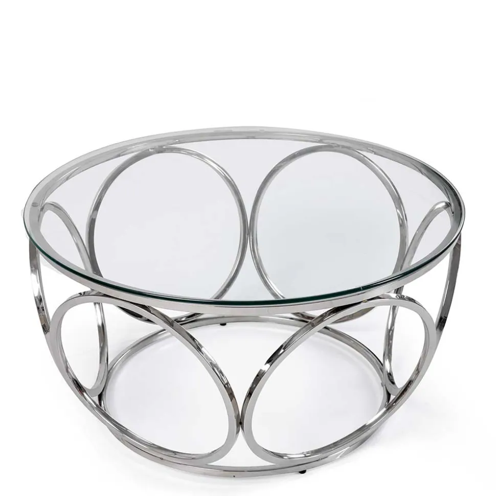 Runder Glas-Wohnzimmertisch mit Ringgestell - Barnetto