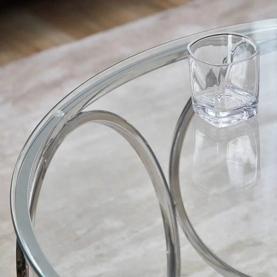 Runder Glas-Wohnzimmertisch mit Ringgestell - Barnetto