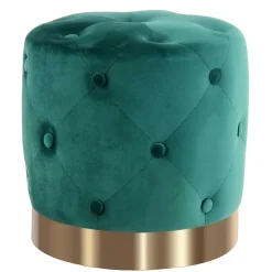Runder Hocker in Grün Samt & Gold Metall - Emiato