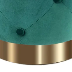 Runder Hocker in Grün Samt & Gold Metall - Emiato