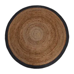 Runder Juteteppich mit Baumwollrand in Schwarz - Ophra