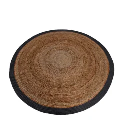 Runder Juteteppich mit Baumwollrand in Schwarz - Ophra