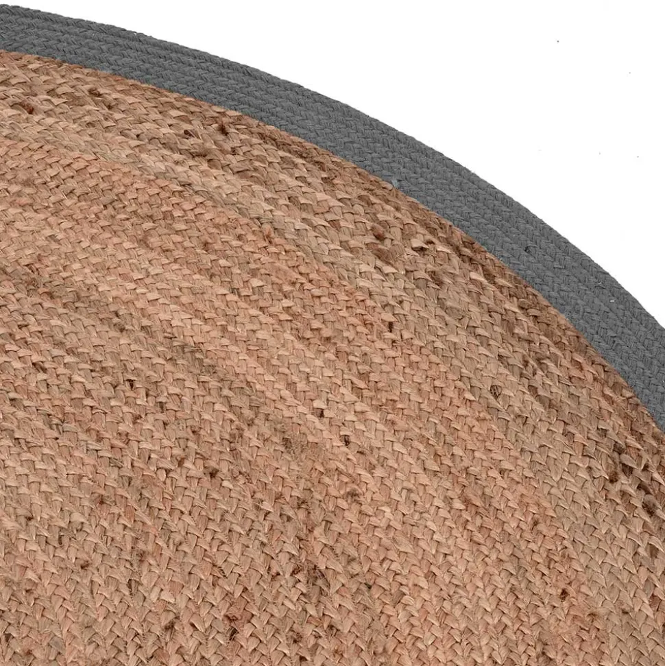 Runder Juteteppich mit Baumwollrand in Schwarz - Ophra