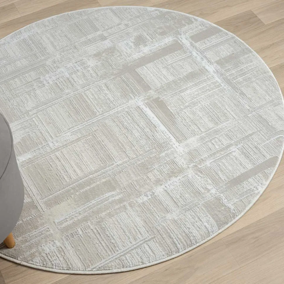 Runder Kurzflor Teppich in Creme und Beige - Miaoli