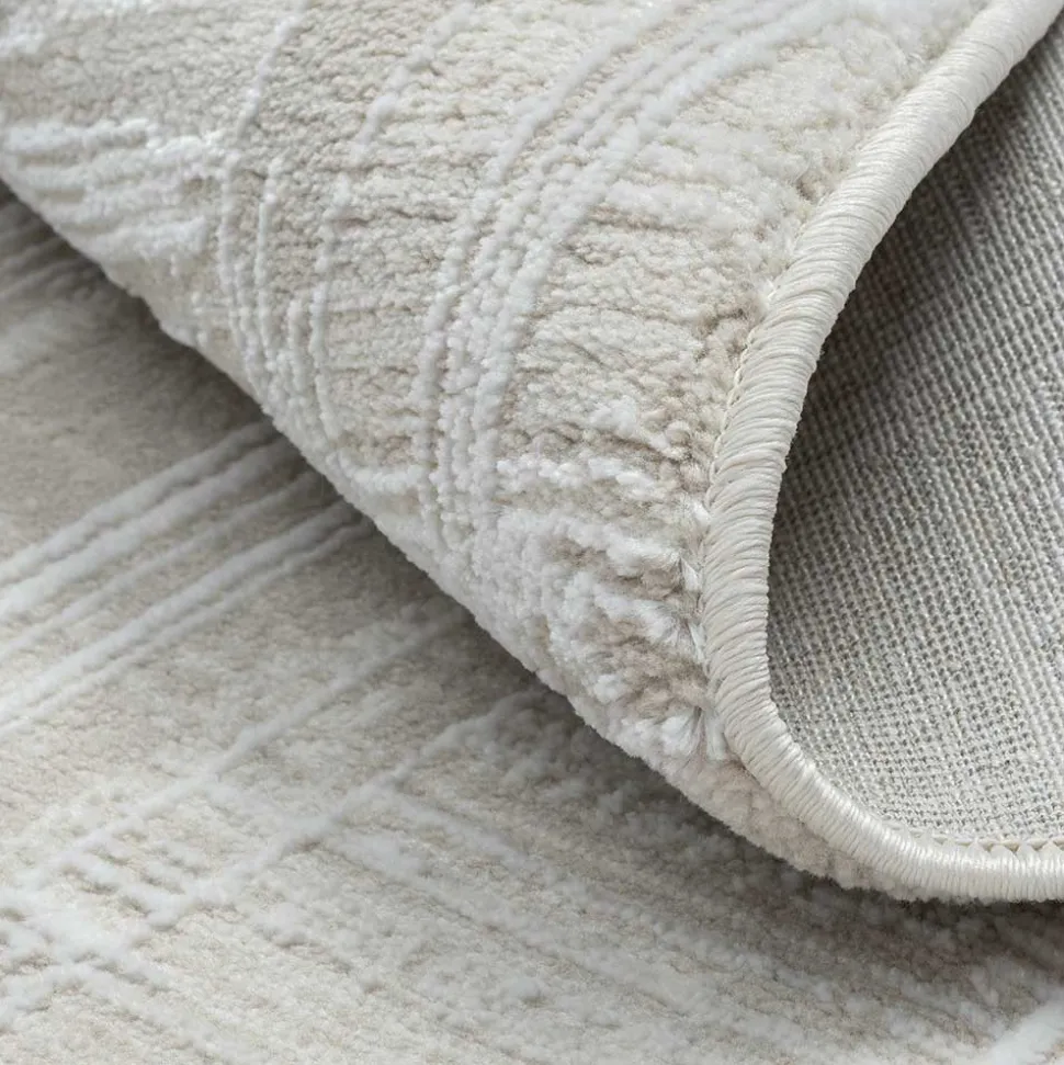 Runder Kurzflor Teppich in Creme und Beige - Miaoli