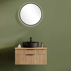 Runder LED Spiegel und Waschkonsole - Crystoga (zweiteilig)