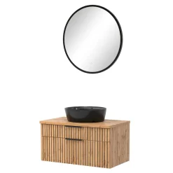 Runder LED Spiegel und Waschkonsole - Crystoga (zweiteilig)