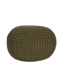 Runder Pouf im Strick Look in Oliv Grün - Sensibil