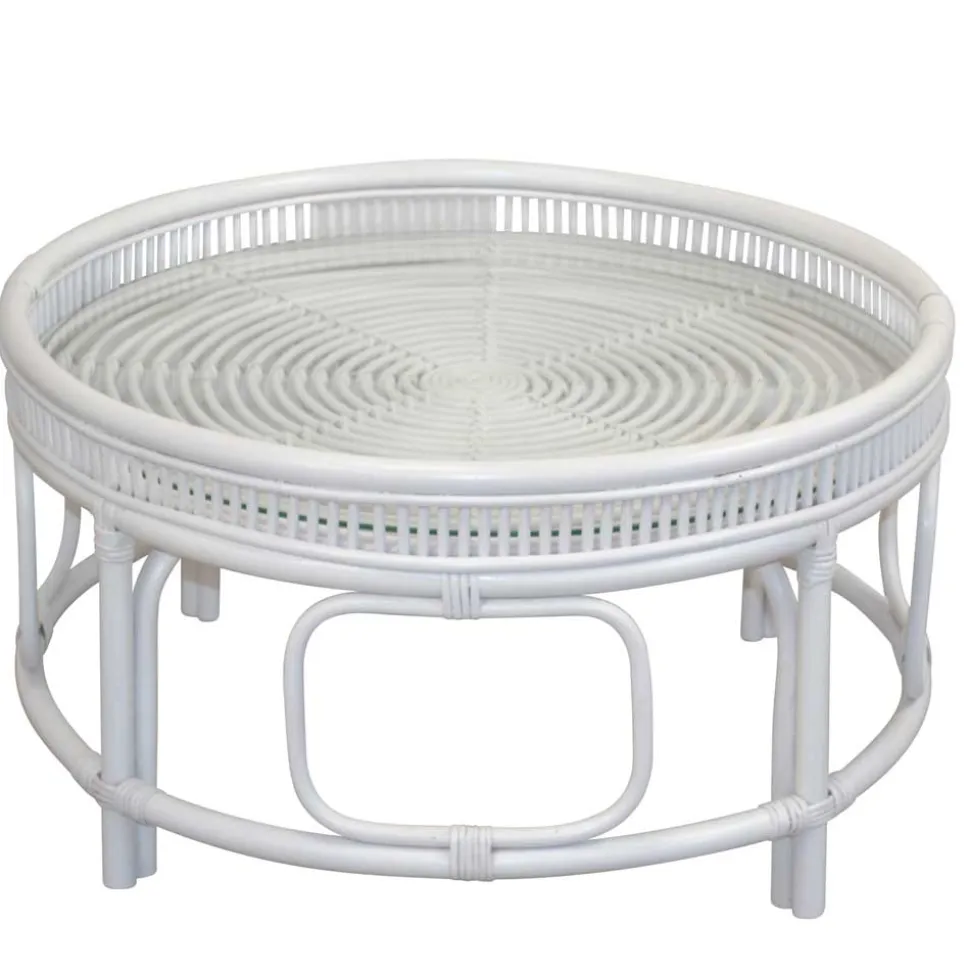 Runder Rattan Couchtisch in Weiß - Cowjoy