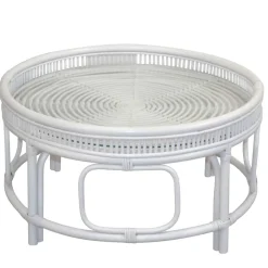 Runder Rattan Couchtisch in Weiß - Cowjoy
