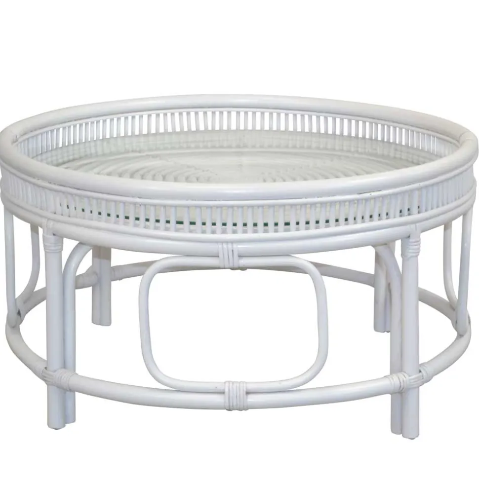 Runder Rattan Couchtisch in Weiß - Cowjoy