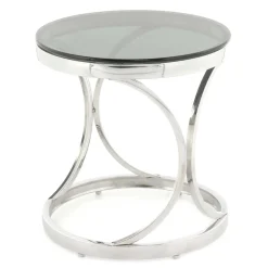 Runder Schwarzglas Beistelltisch mit Edelstahl - Elian
