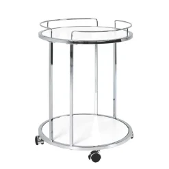 Runder Servierwagen in Weiß & Chrom Balcanov mit 2 Ablagen