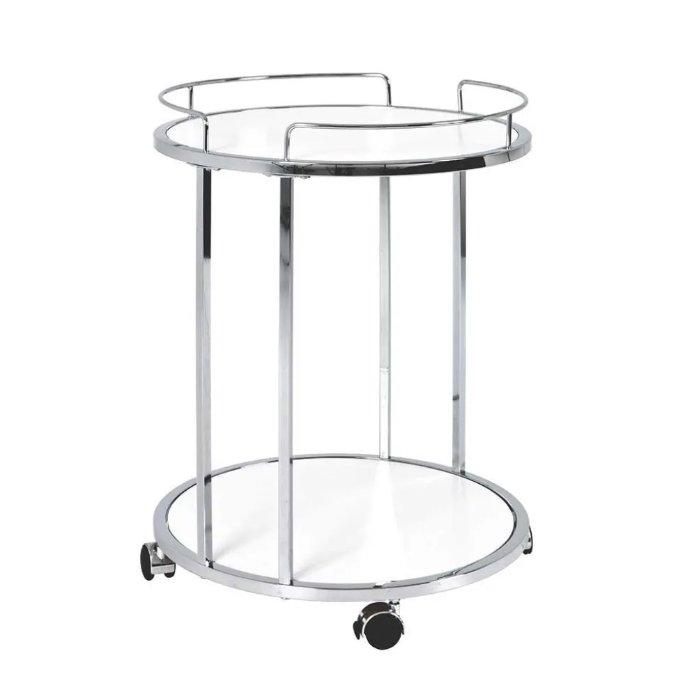 Runder Servierwagen in Weiß & Chrom Balcanov mit 2 Ablagen