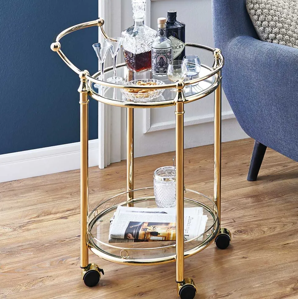 Runder Servierwagen mit zwei Glasplatten - Perla