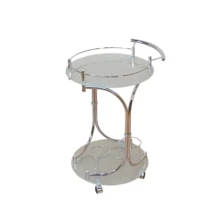 Runder Servierwagen Rino in Weiß Chrom