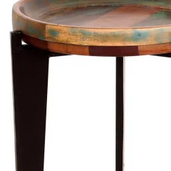 Runder Shabby Chic Beistelltisch aus Altholz - Vosbadus