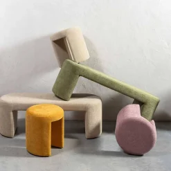 Runder Sitzhocker in Gelb Chenillebezug - Lourettes (2er Set)