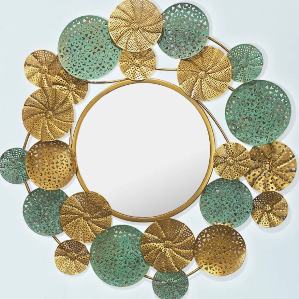 Runder Spiegel in Altgold und Grün - Biljana