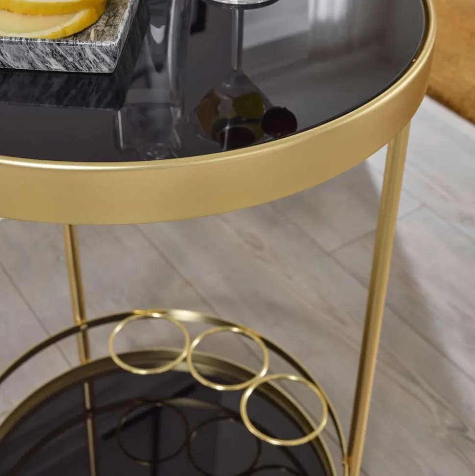 Runder Teewagen aus Schwarzglas - Jymma